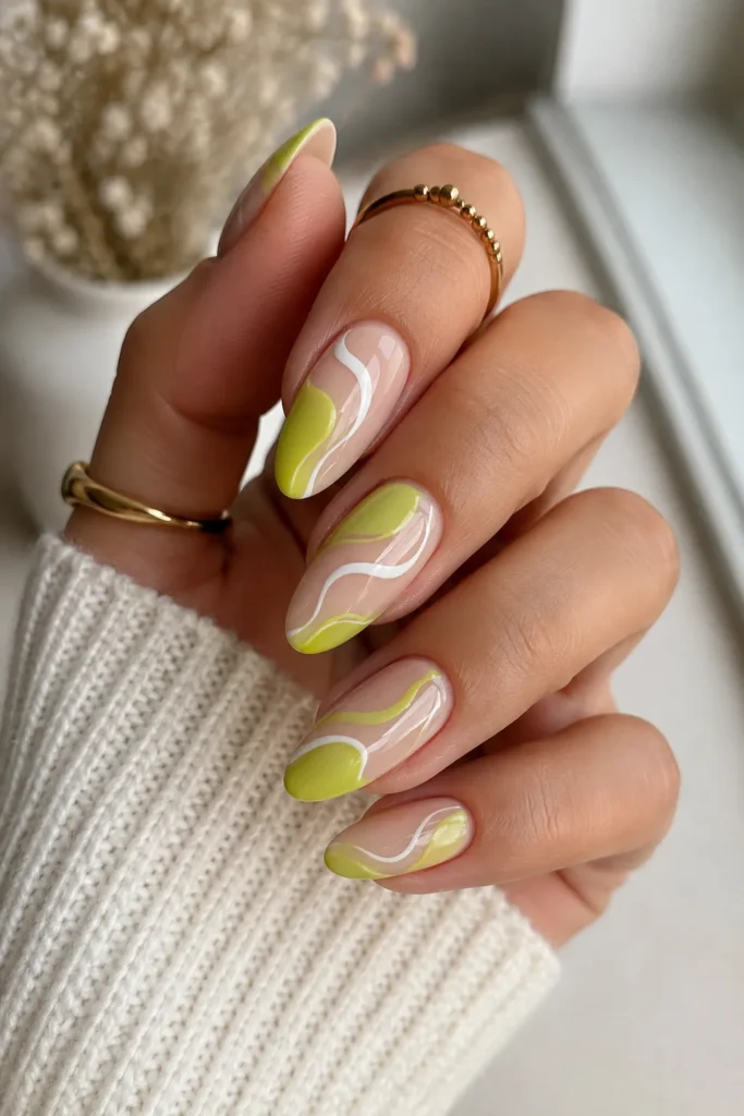 Chartreuse Swirl Nail Art