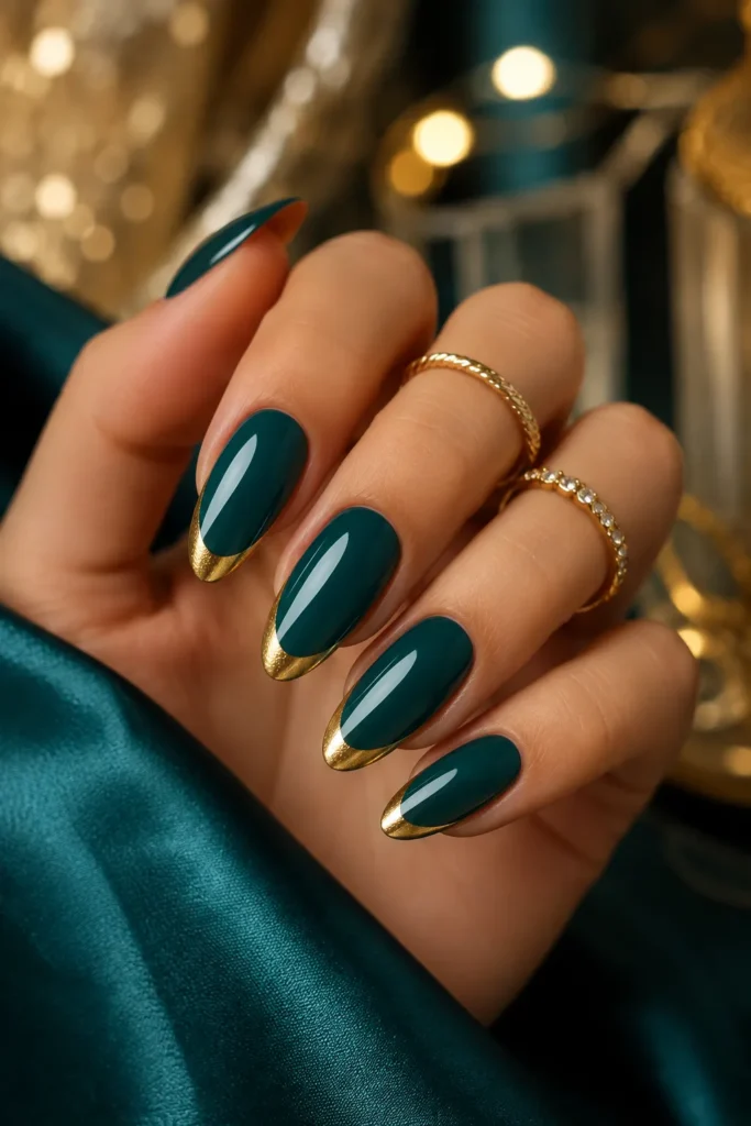 Classic Teal and Gold French Tips