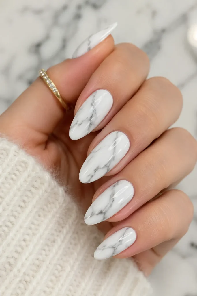 Classic White Marble Nails