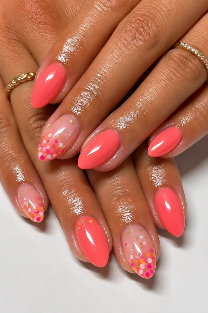 Coral Confetti Nails