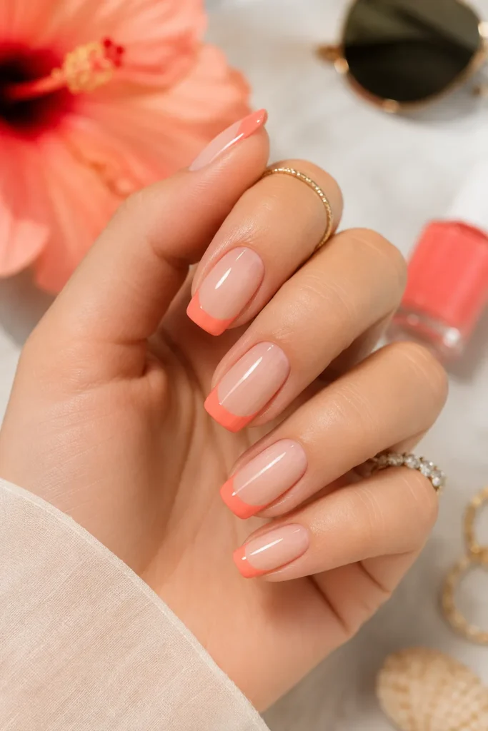 Coral French Tip August Nails