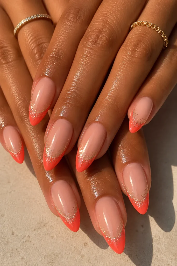 Coral Glitter Tips