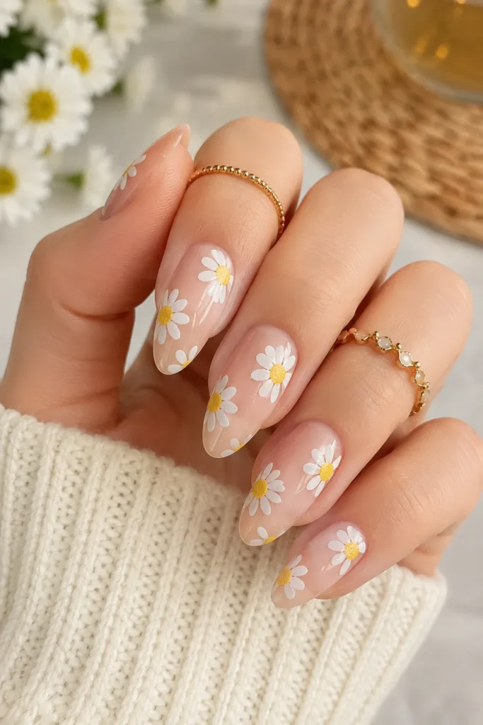 Daisy Flower August Nails