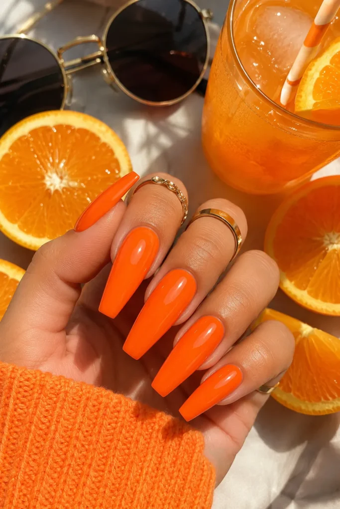 Electric Orange Coffin Nails