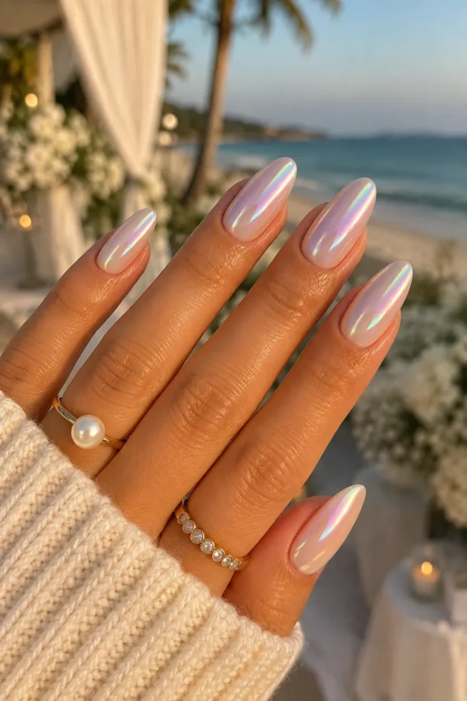 Elegant Pearl Chrome Nails