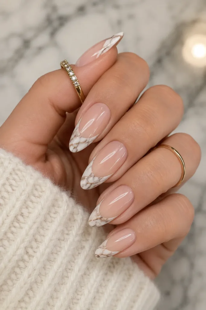 French Tip Marble Nails
