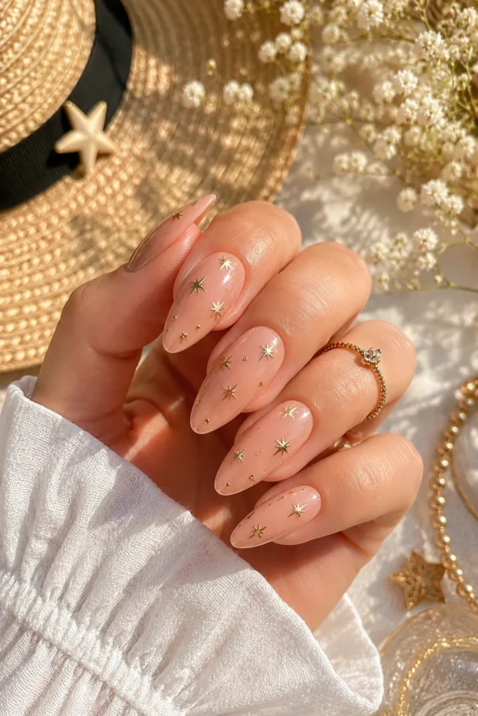 Gold Star Accent Nails
