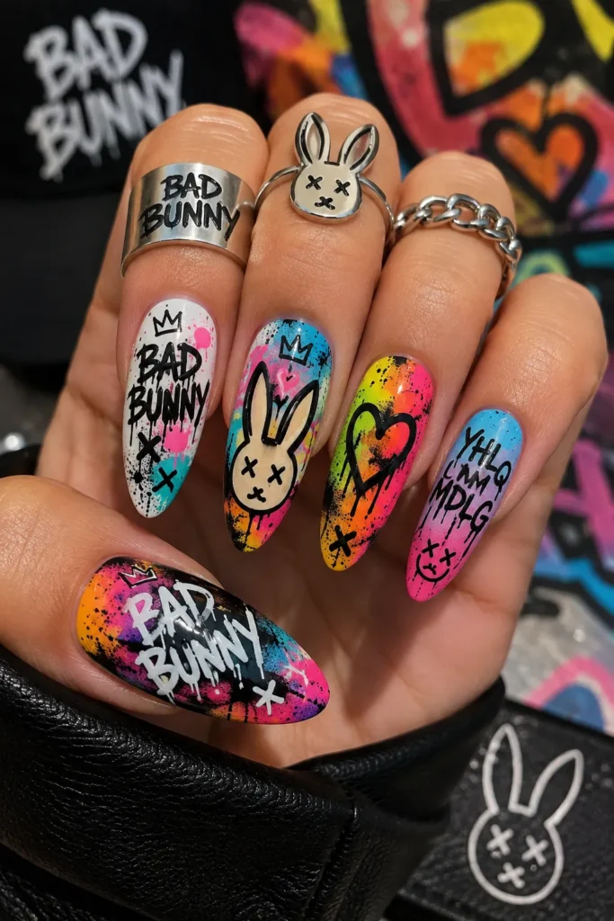Graffiti Letter Bad Bunny Nails
