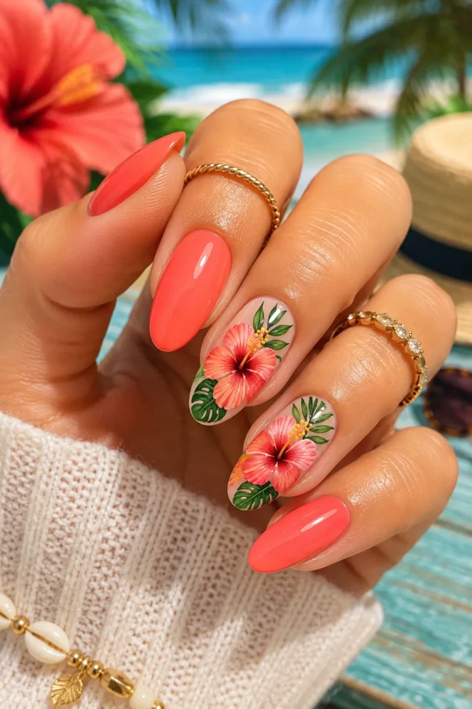 Hibiscus Flower August Nails