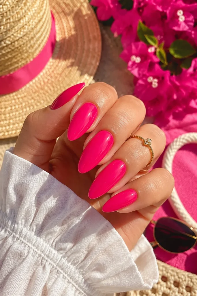  Hot Pink Glossy Nails