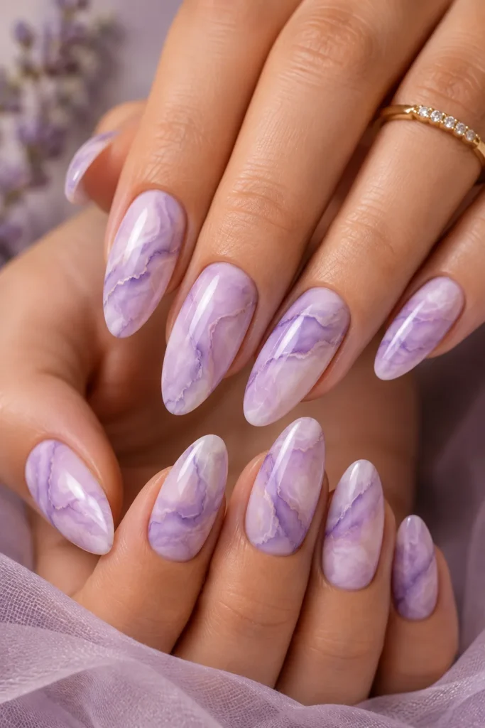 Lavender Marble Nails
