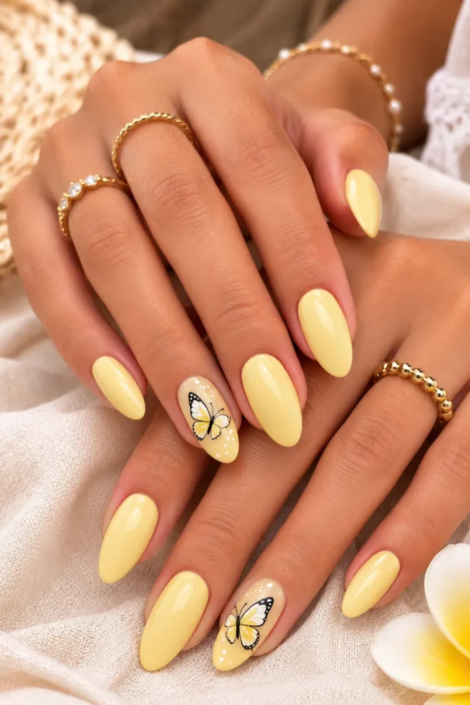 Lemon Butterfly Nails