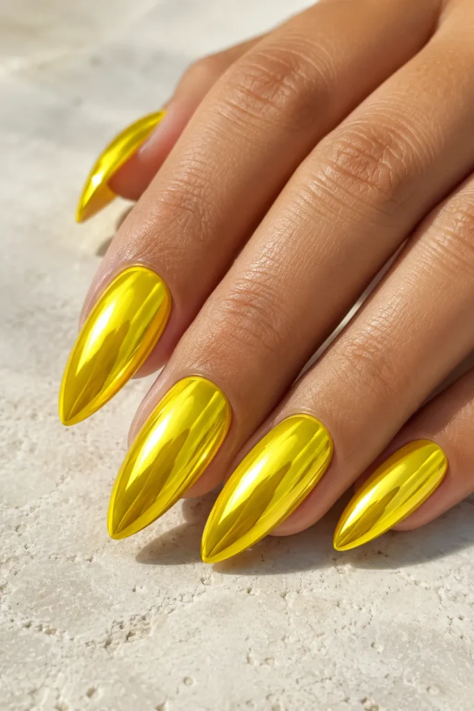 Lemon Chrome Nails