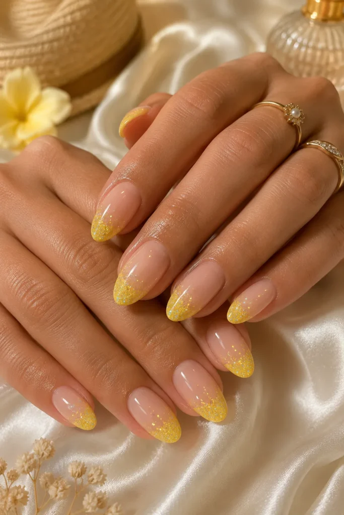 Lemon Glitter Tips