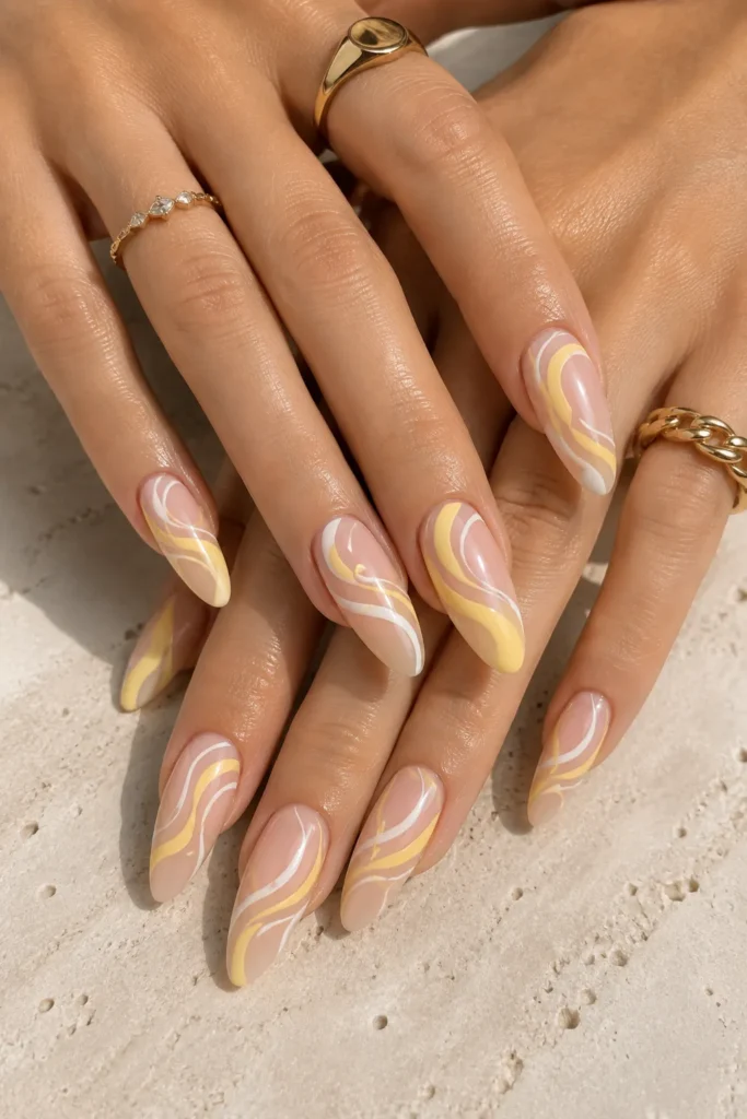 Lemon Swirl Nails