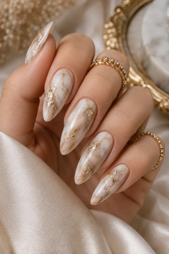 Luxury Marble Nails with Gold Foil