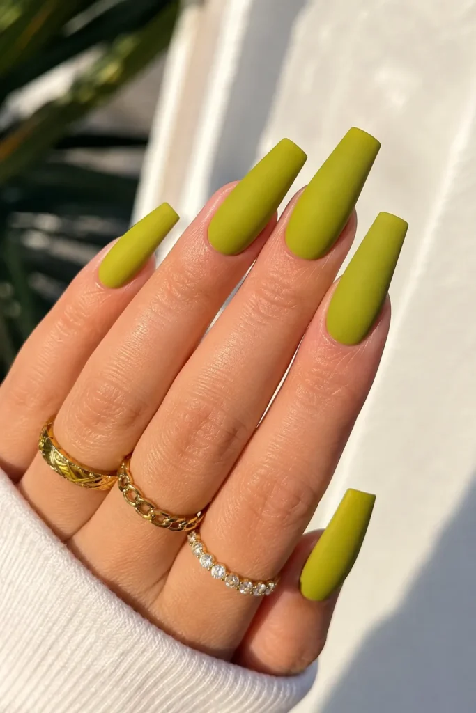Matte Chartreuse Coffin Nails