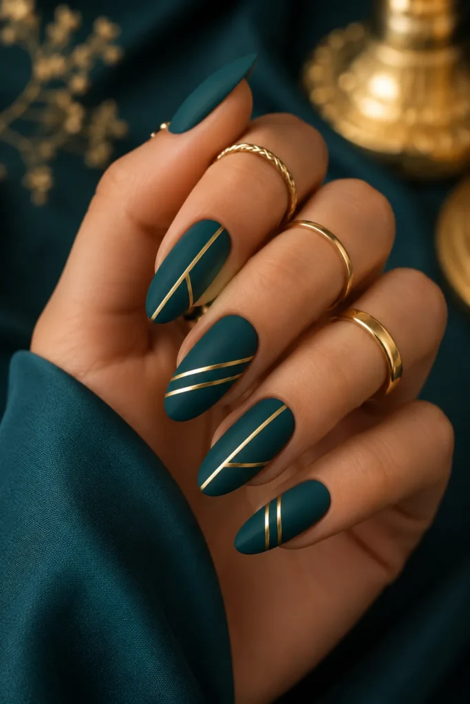 Matte Teal With Metallic Gold Lines