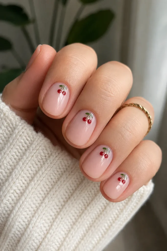  Minimal Cherry Accent Nails
