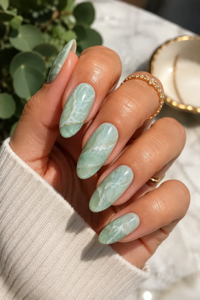 Mint Green Marble Nails