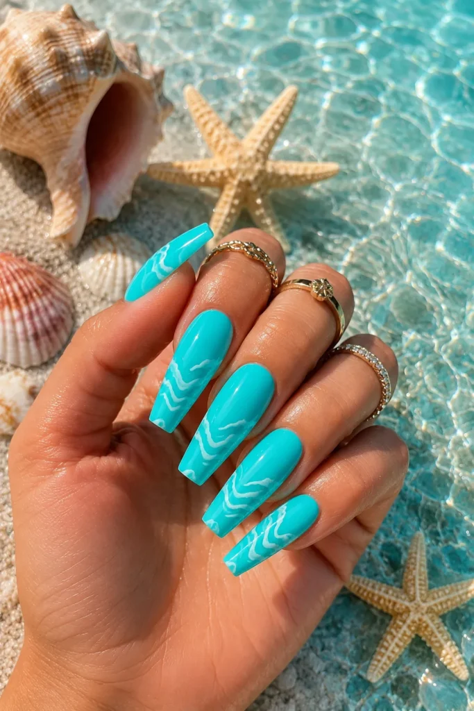 Neon Aqua Wave Nails
