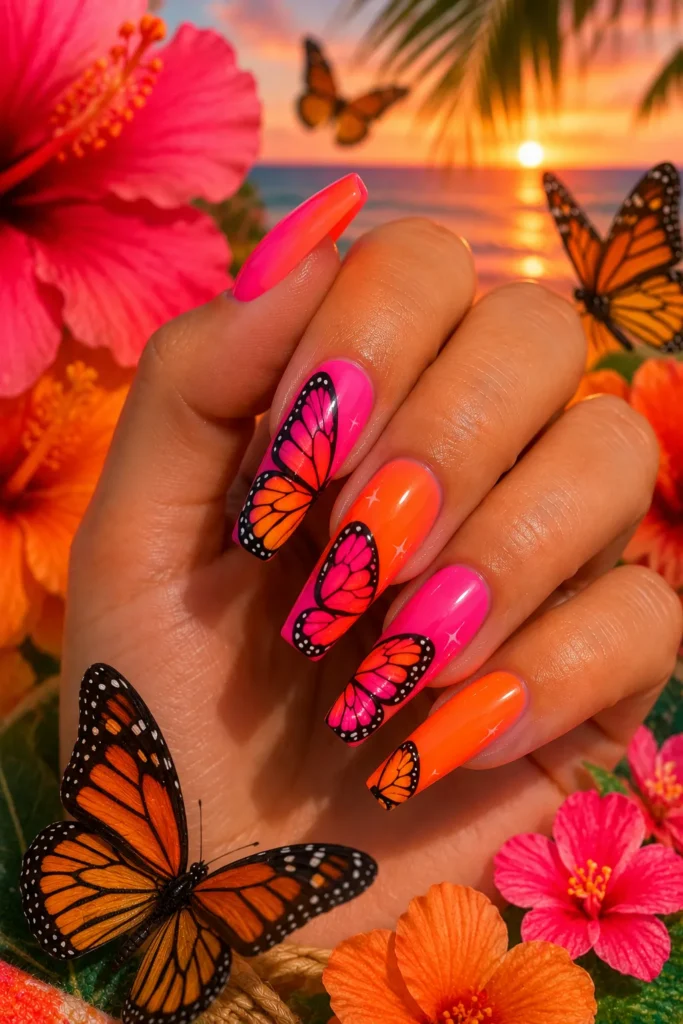 Neon Butterfly Nails