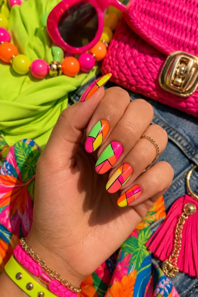 Neon Color Block Nails