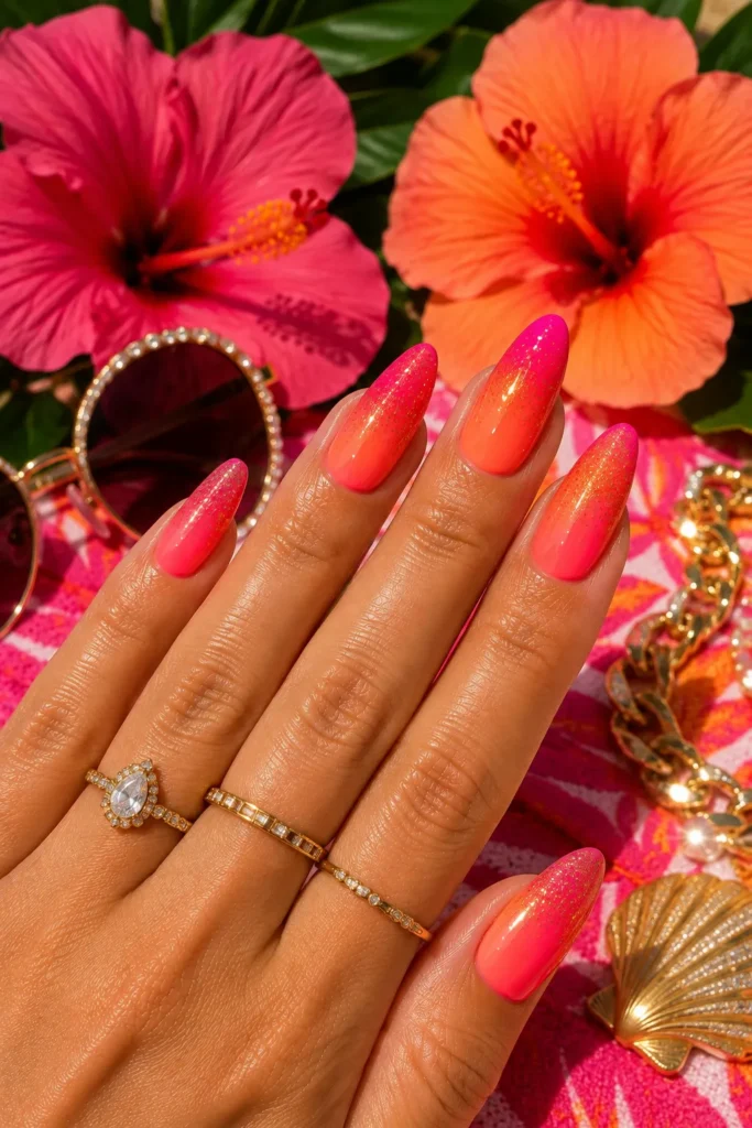Neon Glitter Fade Nails