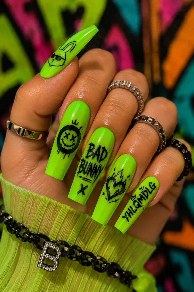 Neon Green Bad Bunny Nails
