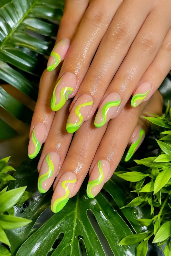 Neon Green Swirl Nails