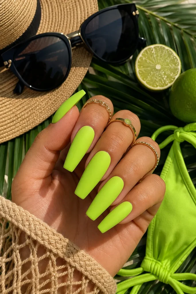 Neon Lime Matte Nails
