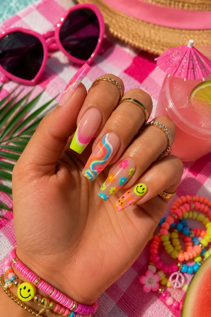 Neon Mix-and-Match Nails