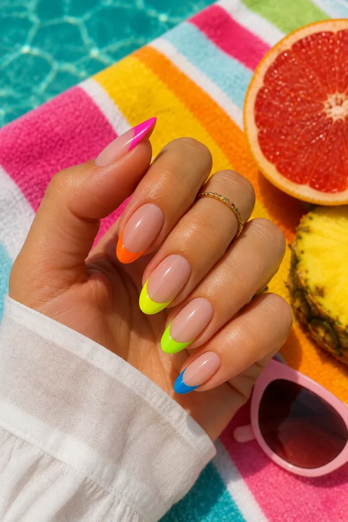 Neon Multicolor French Tips