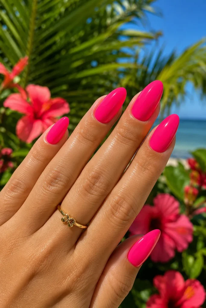 Neon Pink Almond Nails