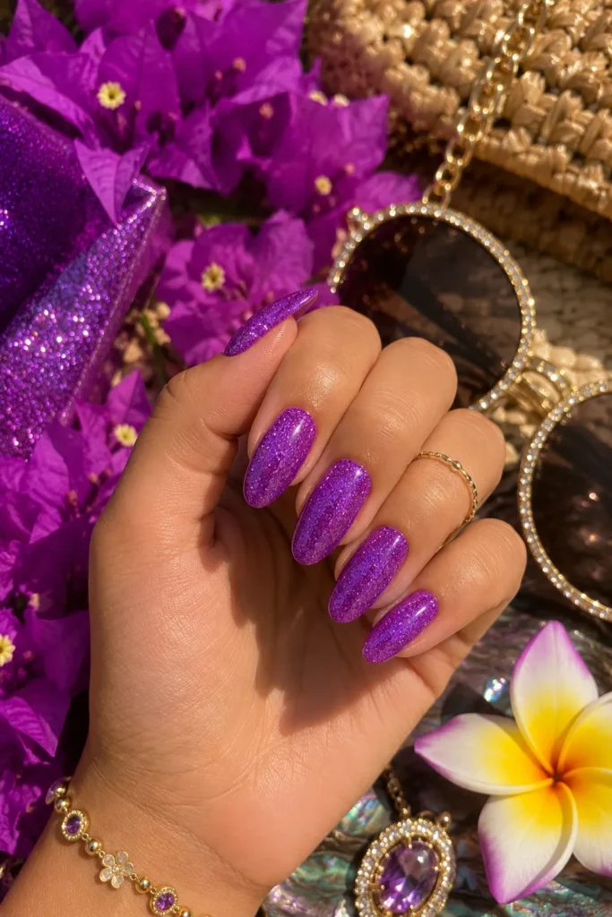 Neon Purple Glitter Nails