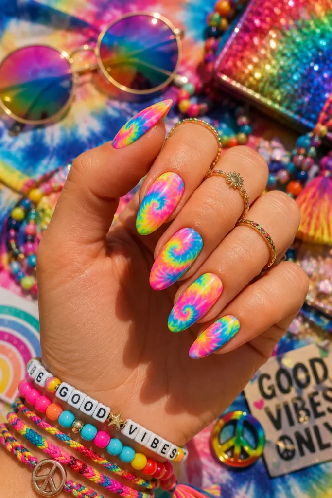 Neon Tie-Dye Nails