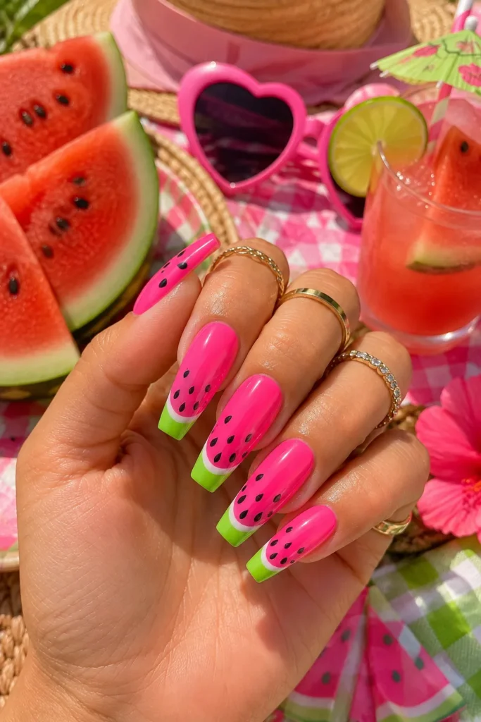 Neon Watermelon Nails