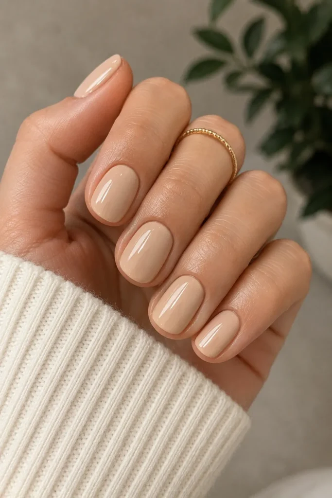 Neutral Glossy August Nails