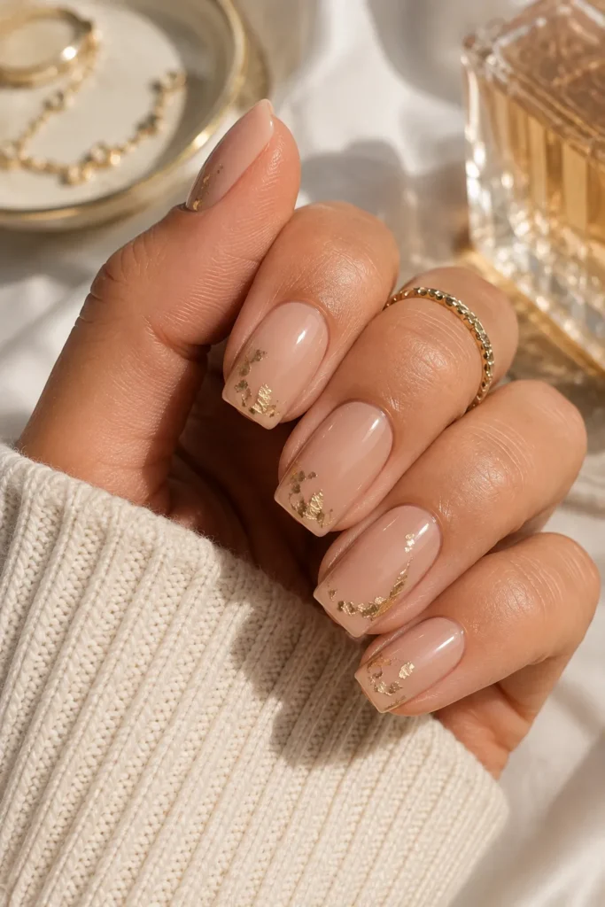 Nude Nails with Gold Foil