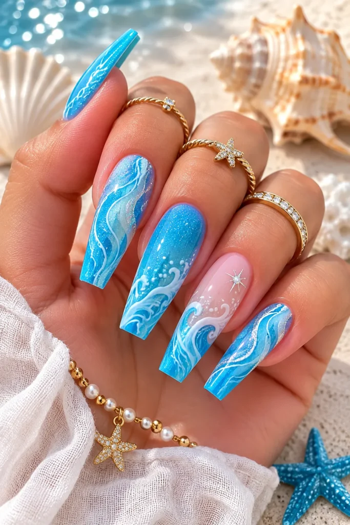 Ocean Blue August Nails