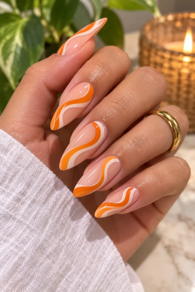 Orange Swirl August Nails