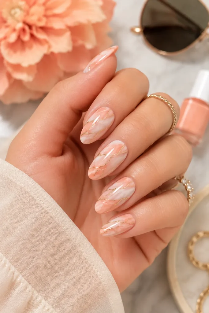 Peach Marble August Nails