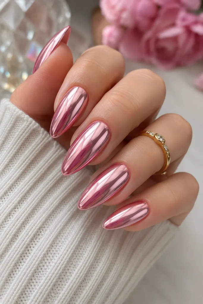 Pink Chrome August Nails