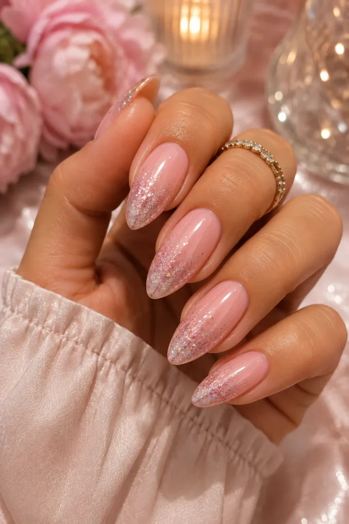Pink Glitter Fade August Nails