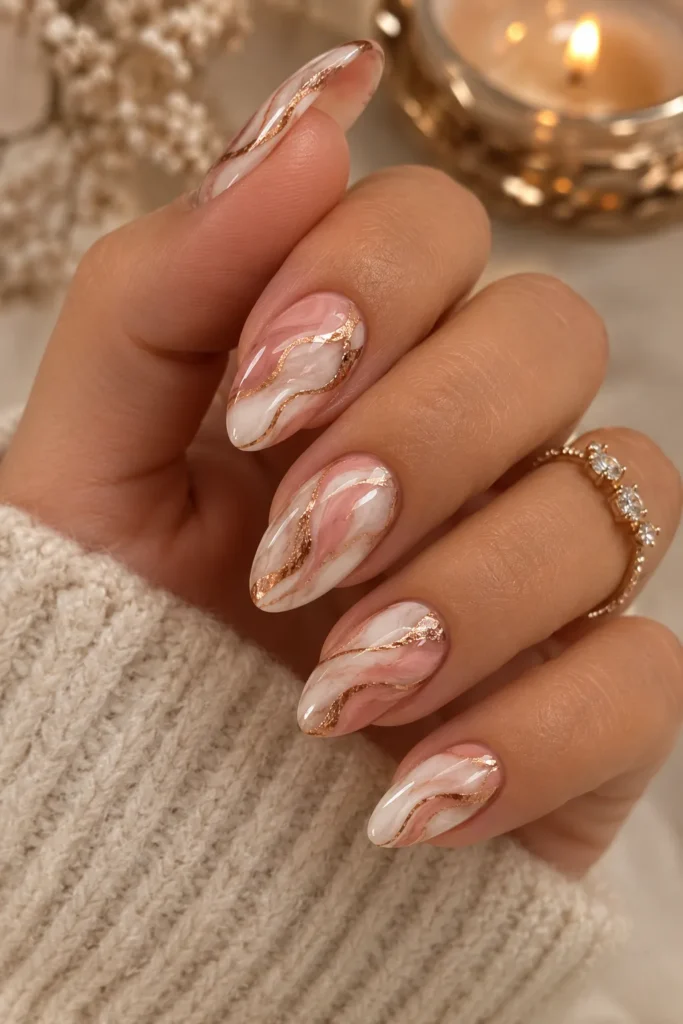 Rose Gold Marble Nails