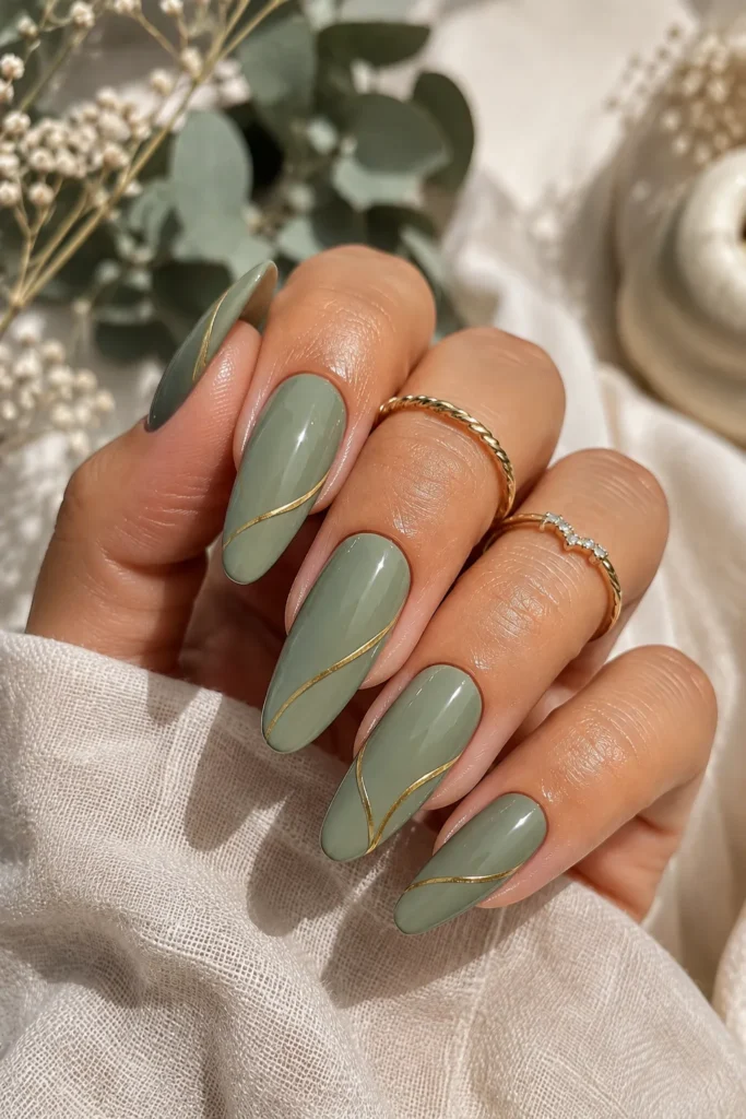 Sage Green August Nails