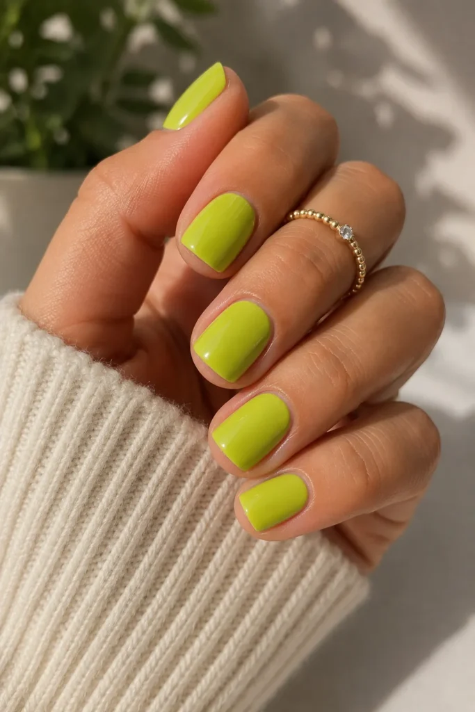 Short Chartreuse Square Nails