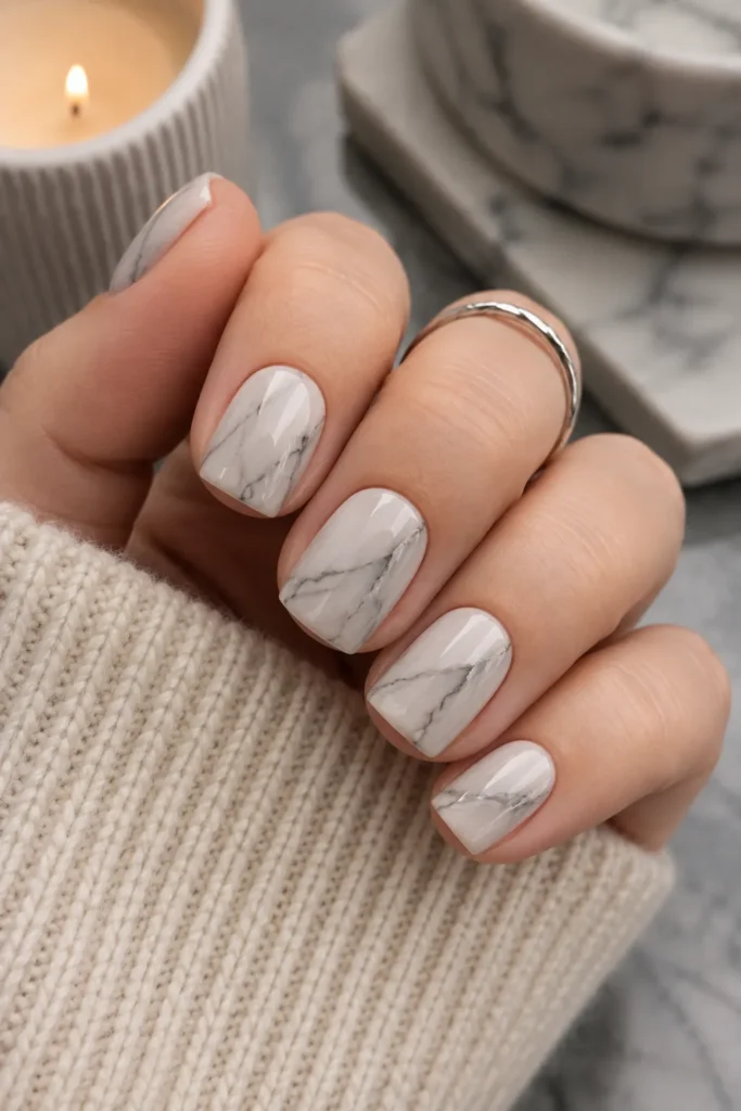 Short Marble Square Nails