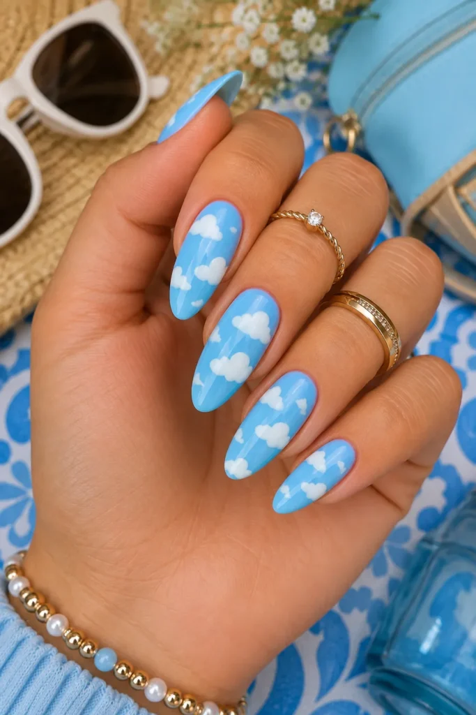 Sky Blue Cloud Nails