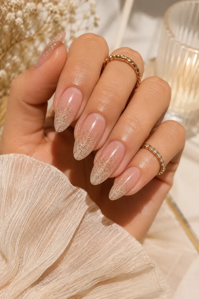 Soft Nude Glitter Nails